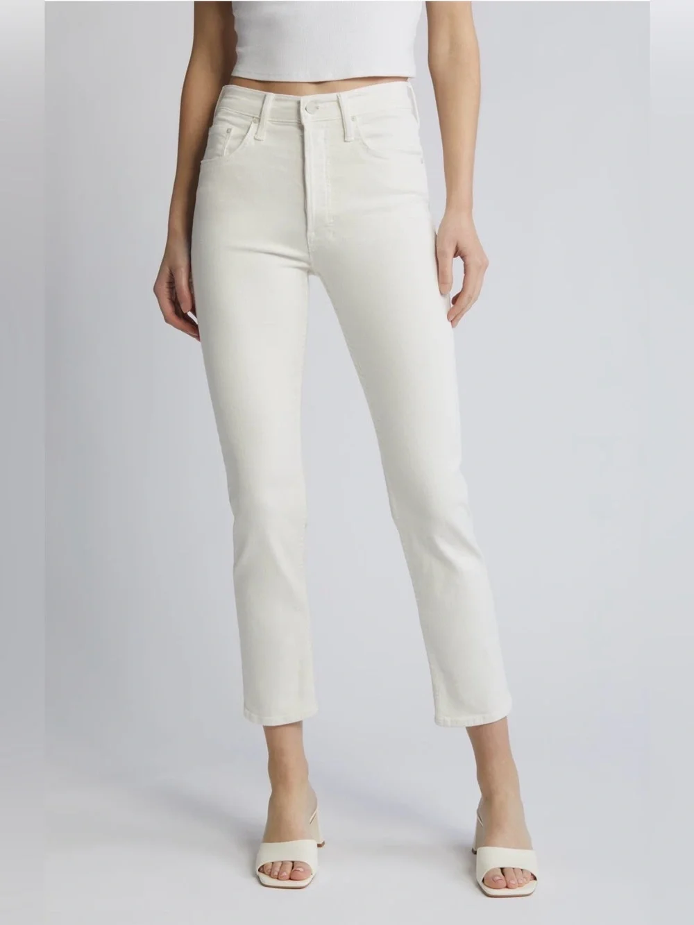 MOTHER The Tomcat Ankle Cream Puffs High Rise Straight Leg Jean Off White 27